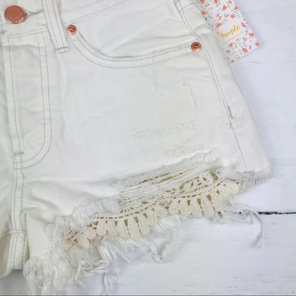 Free People Distressed Daisy Chain Lace Shorts - Picture 3 of 5